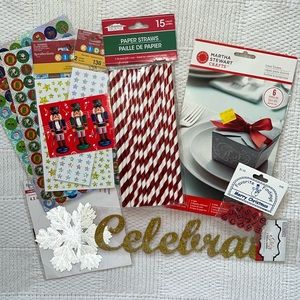 Christmas Arts and Crafts Paper Craft Set of 10. Stickers Boxes Straws Buttons